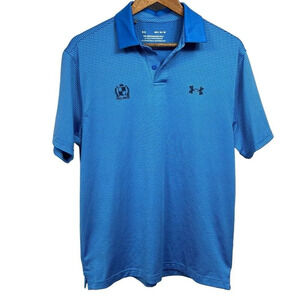 Under Armour Performance Polo Shirt Mens Medium Blue Stripe Golf Melrose Logo